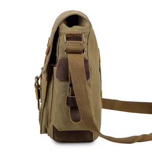 Men canvas messenger bag vintage casual shoulder crossbody bag for daily outdoor travel use.