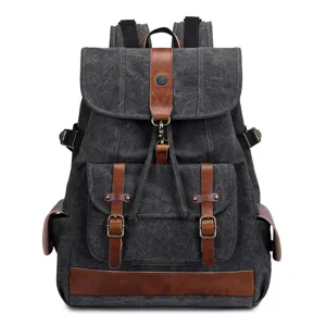 Zaino vintage da uomo in tela borsa scolastica casual grande capacità grigio scuro