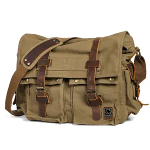Men large canvas messenger bag vintage casual shoulder crossbody bag for laptop outdoor travel