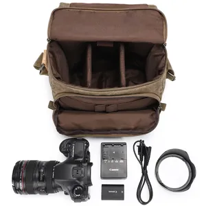 Waterdichte Canvas DSLR Cameratas Vintage Fotografie Schouder Crossbody Tas Voor SLR Camera En Lenzen Apparatuur