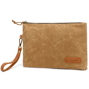 Vintage waxed canvas men clutch bag casual wristlet purse portable daily storage pouch