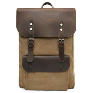 Vintage Canvas Crazy Horse Leather Laptop Backpack Large Capacity Casual Business Travel Backpack For Men Women