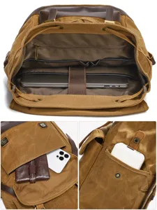 Vintage oil waxed canvas backpack for men, large capacity waterproof travel rucksack bag.