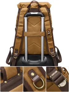 Vintage canvas backpack for men women large capacity travel hiking rucksack brown