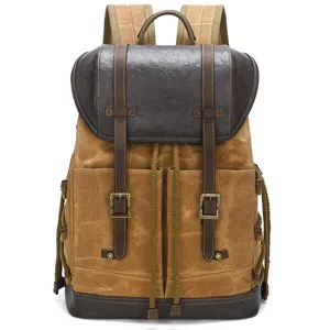 Vintage Waterproof Waxed Canvas Backpack For Men Casual Travel School Bookbag Large Capacity Laptop Rucksack