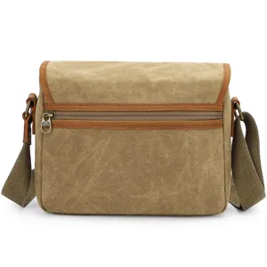 Vintage canvas camera shoulder bag, shockproof dslr photography messenger bag with leather trim.