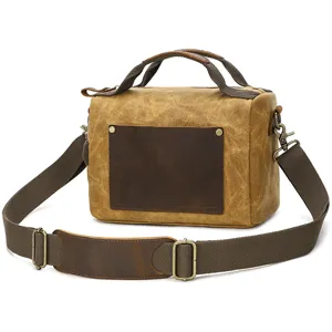 Men's Vintage Waxed Canvas Shoulder Bag Casual Retro Crossbody Bag Multifunctional Wear-Resistant Messenger Handbag