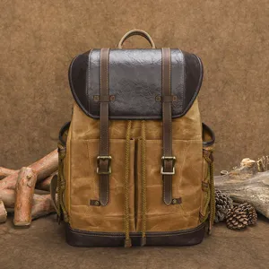 Vintage oil wax canvas backpack for men casual outdoor travel school laptop rucksack