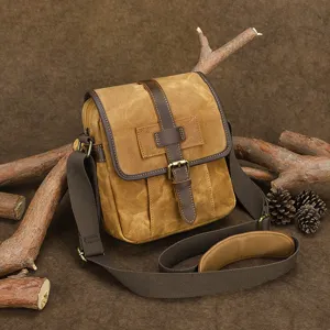 Vintage waxed canvas messenger bag for men, durable casual crossbody shoulder bag daily use.