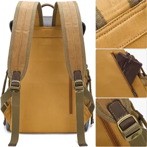 Vintage canvas backpack for men, casual outdoor travel school laptop bag with durable leather accents.