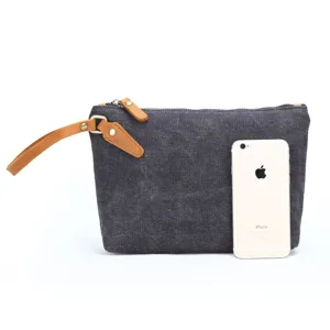 Herren Retro Canvas Clutch Tasche mit Leder Handschlaufe und praktischem Reissverschluss.