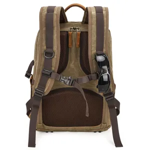 Vintage Waterproof Waxed Canvas DSLR Camera Backpack Large Capacity Travel Photography Bag For Men And Women