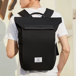 Men black waterproof canvas casual laptop backpack large capacity outdoor travel school bag.