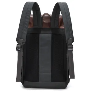 Retro men's backpack waterproof casual travel laptop bag back view, large capacity.