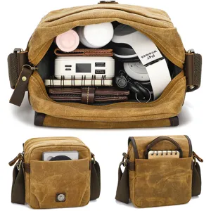 Retro canvas crossbody shoulder bag, versatile daily travel camera bag with spacious multi-pockets.