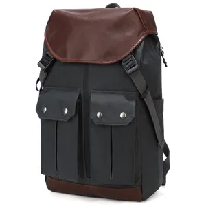 Vintage waterproof canvas leather men backpack travel laptop outdoor casual rucksack