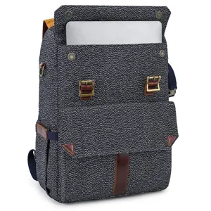 Vintage Canvas Kamera Rucksack mit Lederriemen und grossem Fassungsvermoegen fuer Reisen.