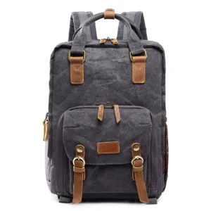Zaino vintage impermeabile in tela per uomo donna, borsa fotografica reflex casual.