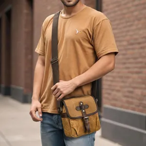 Canvas retro single shoulder crossbody camera bag for DSLR, instant camera and lenses.