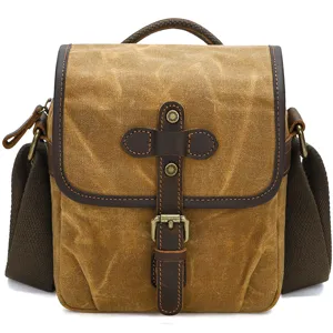 Vintage waxed canvas DSLR camera bag shoulder messenger bag for photography lovers brown