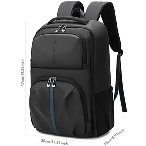 Black waterproof travel laptop backpack with large capacity and multi-pocket design for men.