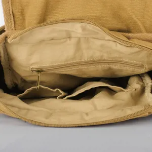 Men's casual canvas messenger bag interior view durable khaki shoulder bag for daily use