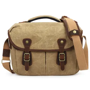 Vintage canvas DSLR camera shoulder bag, messenger photography case for digital lens and gear.