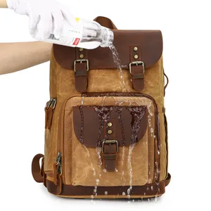 Vintage waterdichte canvas rugzak, retro tweekleurige cameratas voor reizen en fotografie.