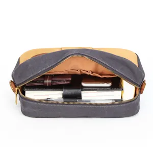 Bolso bandolera retro de lona colorblock para hombre, bolso mensajero multifuncional espacioso.