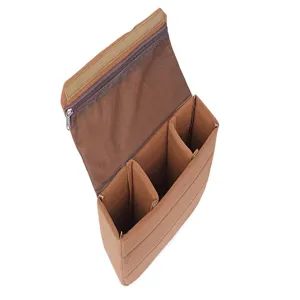 Bruine vilt DSLR camera insert tas met verstelbare verdelers en ritsvak voor foto.