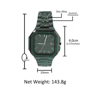 Luxus Herren Quadratisch Hip Hop Vereiste Strass Quarzuhr Legierung Gold Silber Farbe Bling Kalender Armbanduhr Schmuck Geschenk