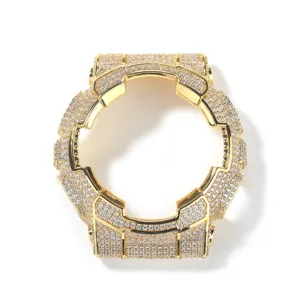 Lunette de montre en metal modifiee entierement diamantee, boitier de rechange pour GA-2100.