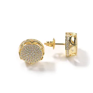 Orecchini a lobo rotondi in argento S925 dorato moissanite stile hip hop dettaglio