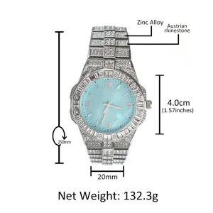 Luxuriöse Strass Quarz Uhr für Damen und Herren mit hellblauem Zifferblatt Metall