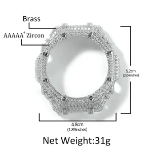 Luxus Messing Hip Hop Iced Out Uhrengehäuse Für GA-2100 Achteckige Lünette Ersatz Zirkonia Moissanit Schutzhülle Zubehör