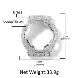 Boîtier de Montre en Métal Hip Hop Luxe Iced Out pour GA-2100 Modification Couverture Cuivre Laiton Zirconia Moissanite Accessoire de Montre Homme