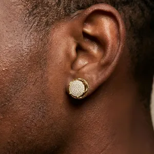 Orecchini a lobo tondi in argento sterling con moissanite, gioielli hip-hop di lusso unisex.