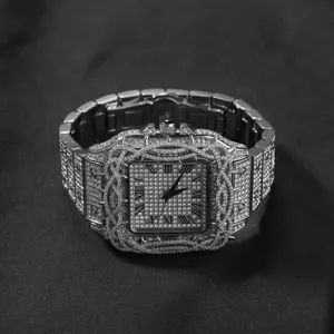 Orologio uomo quadrato al quarzo lusso hip hop diamante strass con numeri romani chic