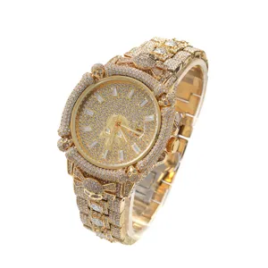 Orologio uomo quarzo strass teschio hip hop lusso oro stile punk moda orologio da polso