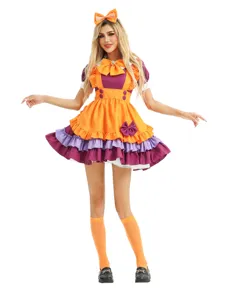 Halloween pumpkin Lolita maid cosplay dress plus size performance outfit cute frilly party gown