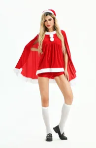 Christmas costume set with red cape dress and hat for holiday party performance wear