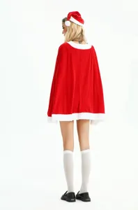 Christmas red velvet cape costume detail view, perfect for holiday party performance outfit.