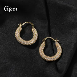 Orecchini Cerchio in Rame con Strass Hiphop per Unisex Geometrico Tondo Intarsiato con Strass Orecchini a Cerchio Gioielli Piercing