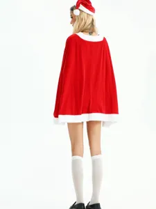 Christmas Santa velvet cape costume with white faux fur trim, cute holiday party cloak outfit.