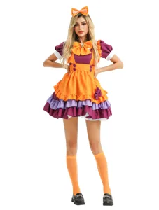 Halloween Lolita maid cosplay costume orange purple pumpkin dress for stage performance events.