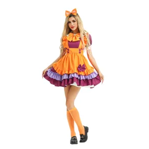 Halloween pumpkin Lolita maid dress cosplay costume, cute orange purple party dress for women.