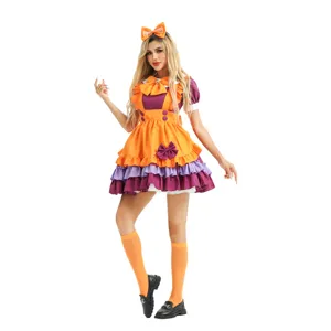 Halloween pumpkin Lolita dress cute cosplay costume sweet girl party outfit with bow headband