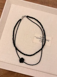 Schwarze Rose doppelreihige Halskette Vintage Perlen Schlüsselbeinkette Gothic Damenschmuck