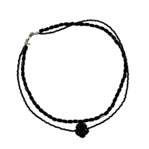 Doppel schicht schwarze rosen perlen halskette elegante choker anhänger schmuck geschenk