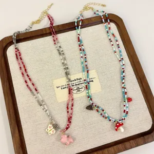 Collana di perle a doppio strato dopamina estiva ciondoli carini gioielli da clavicola